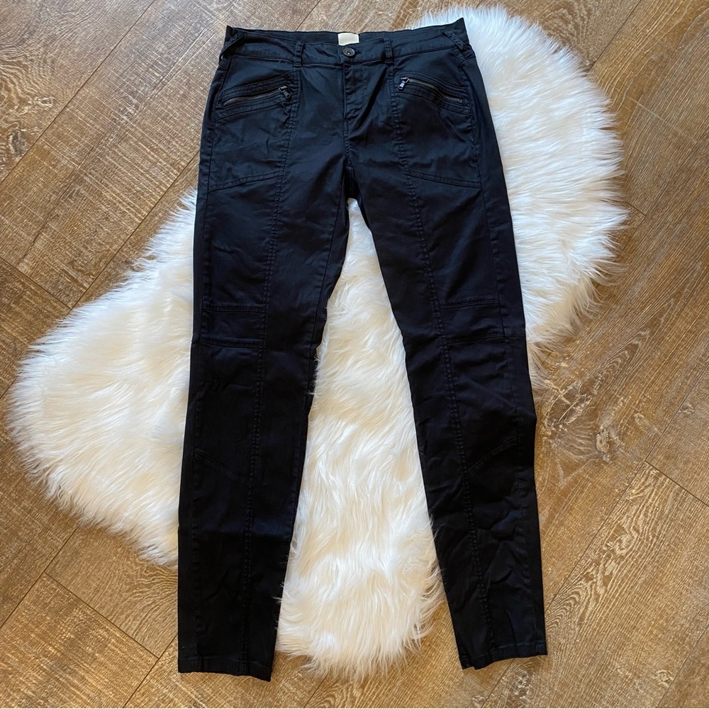 ECRU Slim Tapered Leg Ankle Length Pants Zipper Pockets Stretch Black Size 0